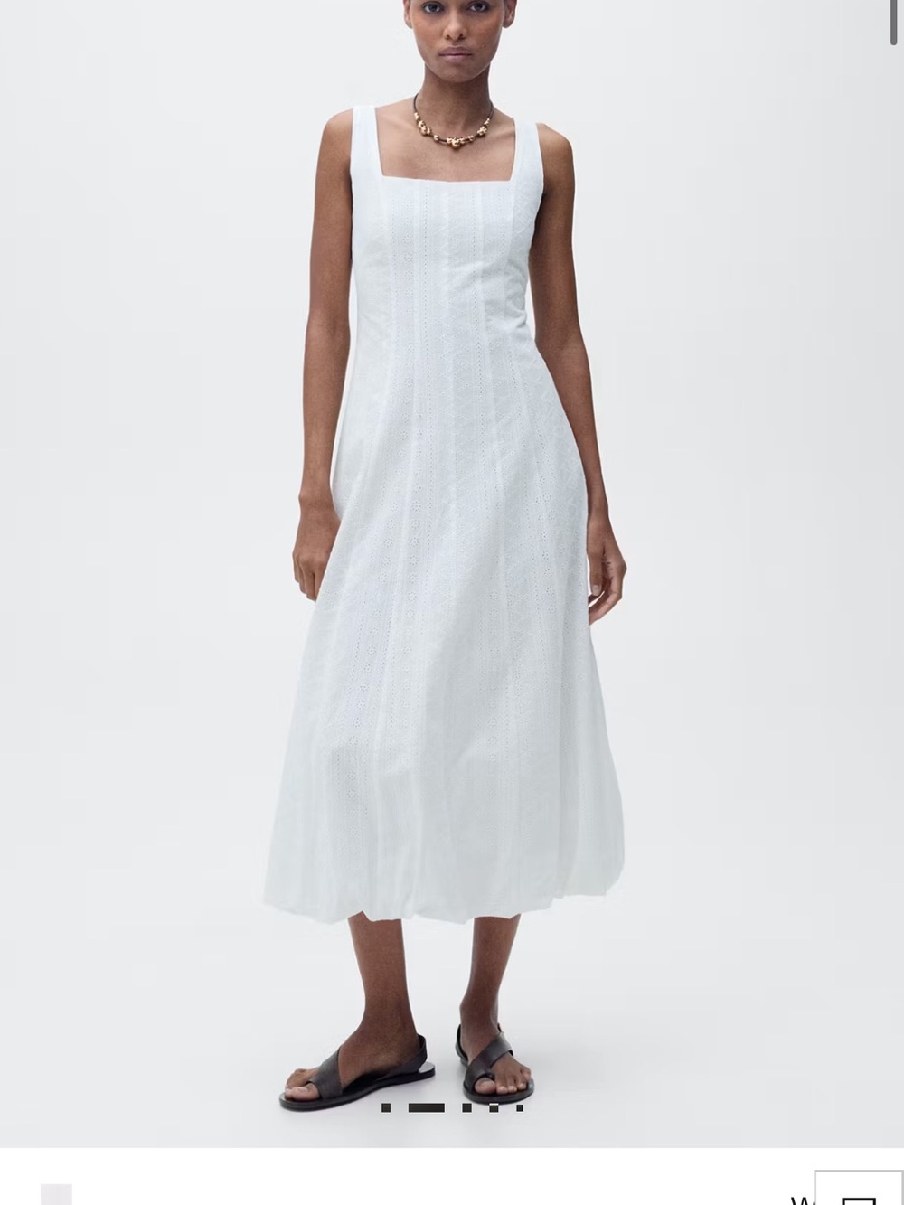 Mango White embroidered dress with puff hem